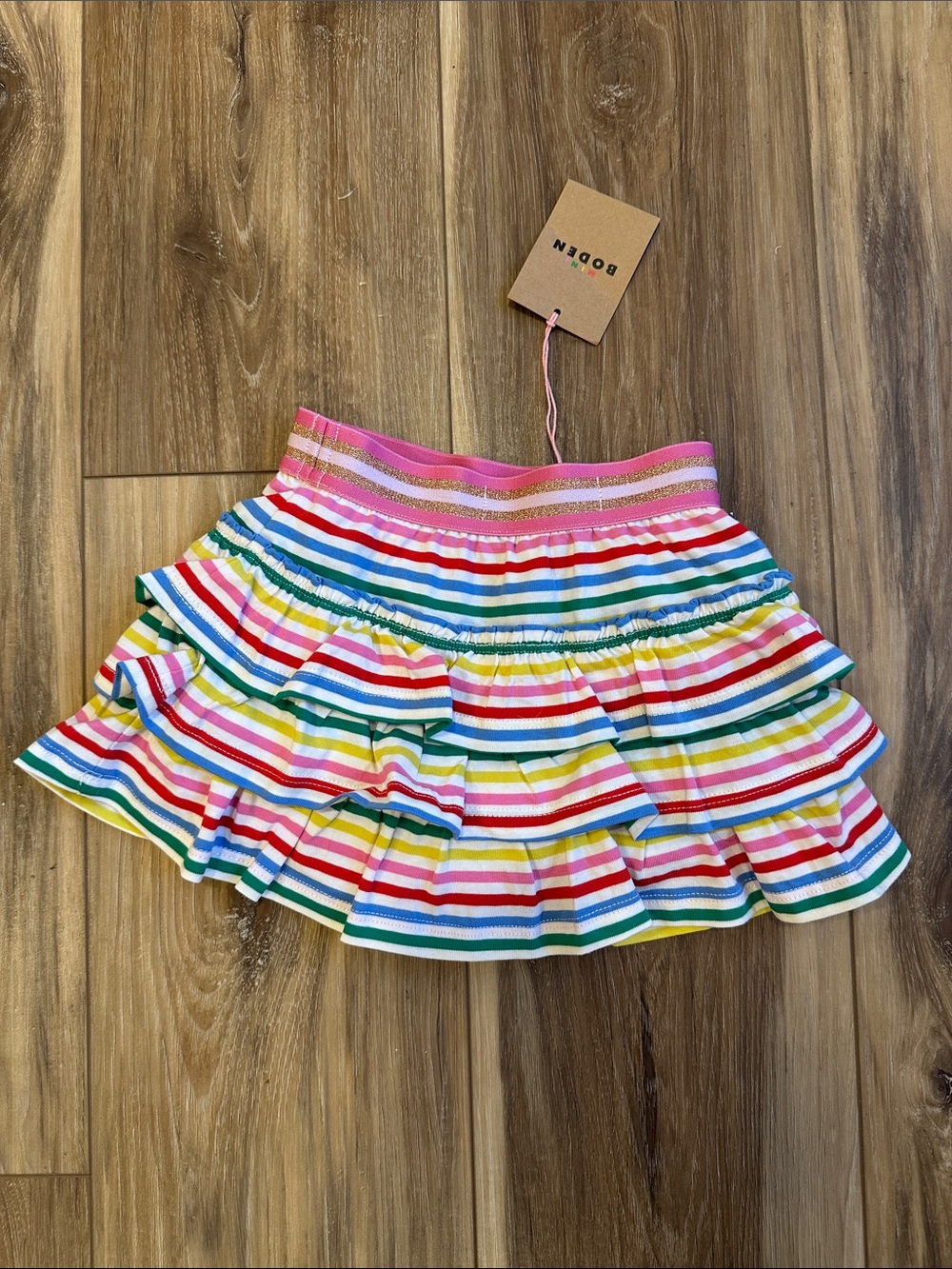 Mini Boden Rainbow Striped Ruffle Skort size 2-3 years NWT